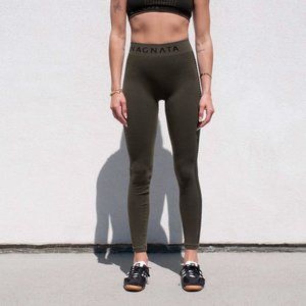 NAGNATA Merino Wool Blend Green Black Houndstooth Laya Leggings XS/S